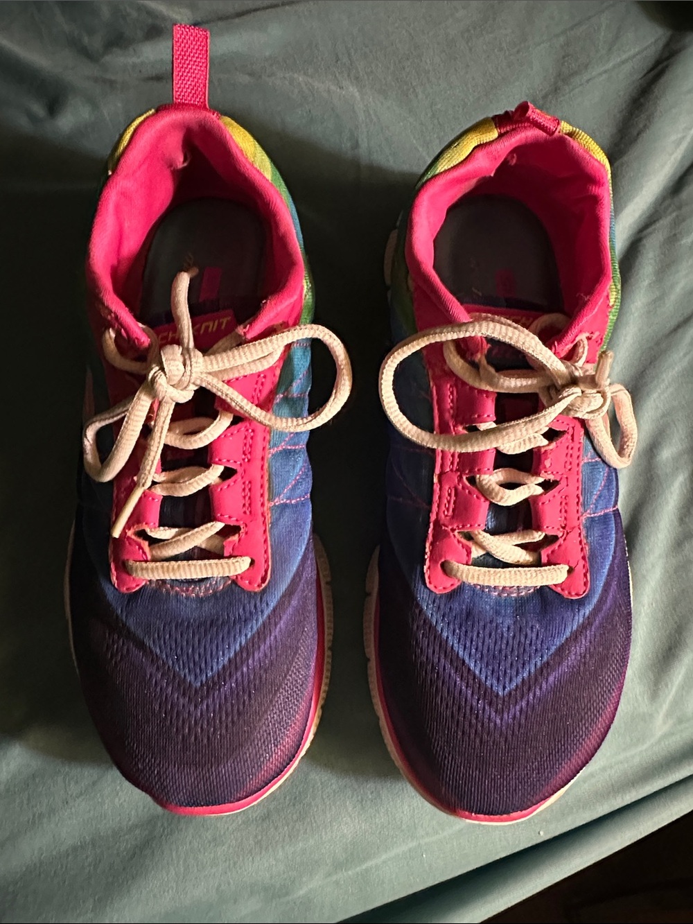 Skechers Kids Purple and Pink Athletic Sneakers with Rainbow Accents